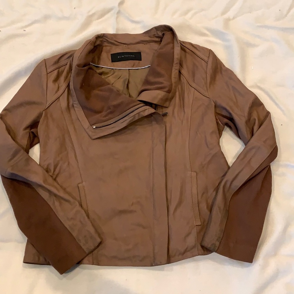 Elie Tahari tan leather jacket size L